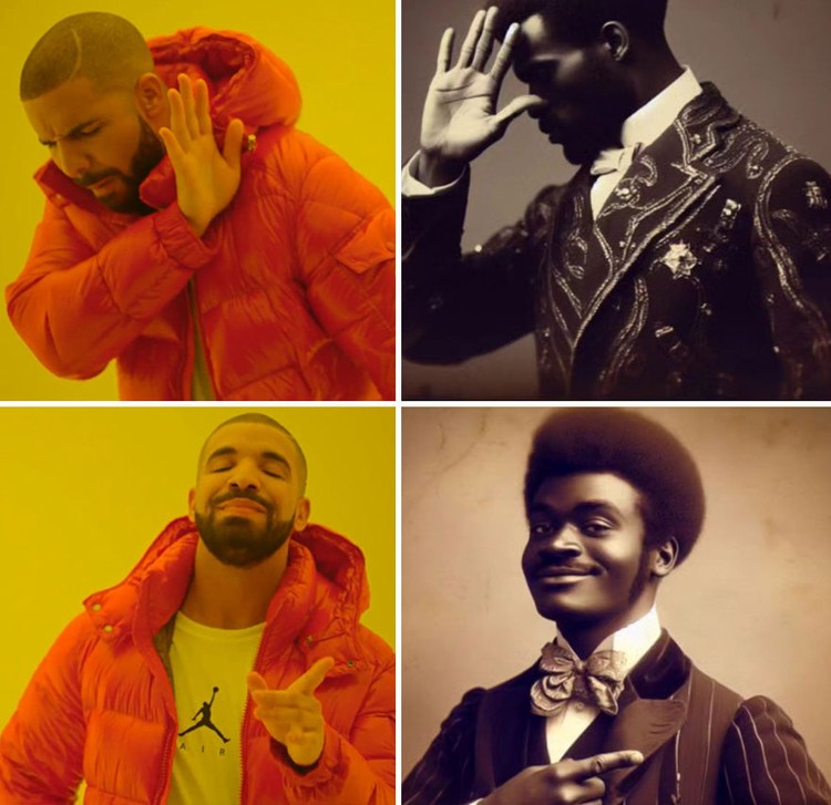 Bagaimana jadinya kalau meme yang kita lihat sehari-hari, gambarnya dipoles dengan AI dan dibuat seperti foto masa lalu. Menurut kalian lebih lucu yang mana?