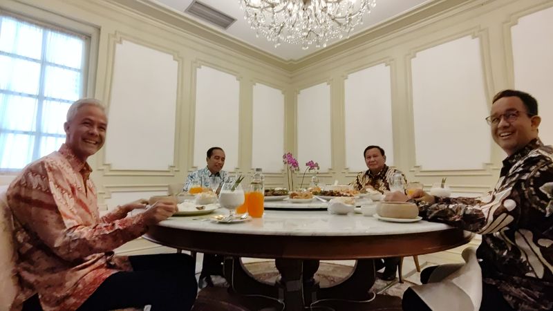 Jokowi makan siang bareng Anies, Ganjar, Prabowo (Marlinda-detikcom)