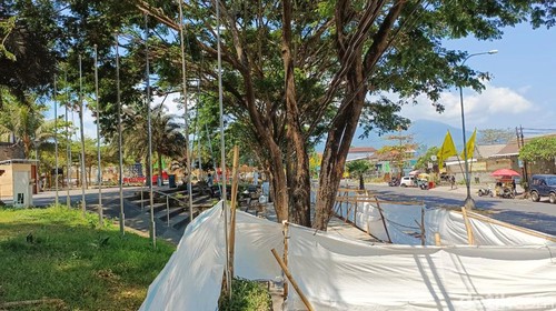 kondisi Taman Jagat Karana, Karangasem yang sedang ditata pada Senin (30/10/2023). (I Wayan Selamat Juniasa)