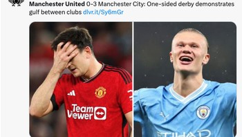Penyerang top Norwegia itu memperbesar skor di paruh kedua, sebelum mengkreasikan gol ketiga timnya yang dicetak Phil Foden. Foto: Twitter