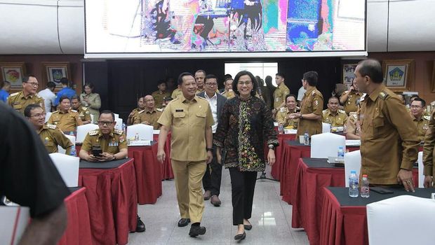 Menteri Keuangan Sri Mulyani saat rapat koordinasi bersama Pejabat Pimpinan Daerah. (Instagram @smindrawati)
