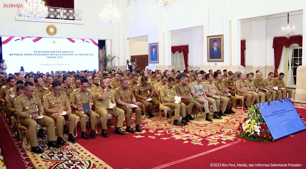 Pengarahan Presiden Jokowi Kepada Penjabat Kepala Daerah Seluruh Indonesia, (30/10/2023). (Tangkapan Layar Youtube Sekretariat Presiden)