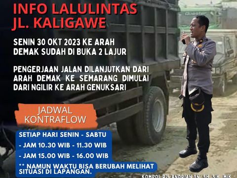 Jadwal contraflow karena ada perbaikan jalan di Genuk, Kota Semarang. Foto diunggah pada Selasa (31/10/2023).