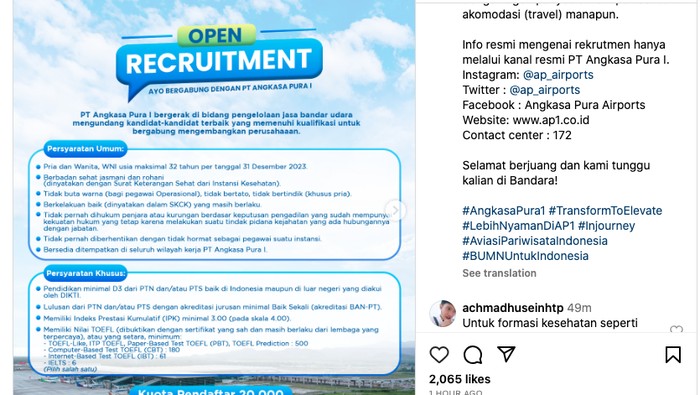 Lowongan pekerjaan PT Angkasa Pura I
