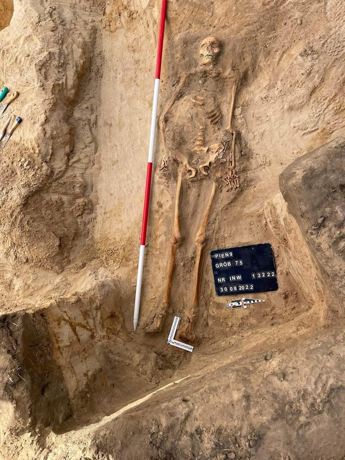 Arkeolog Ungkap Rahasia Pemakaman 'Vampir' di Polandia The skeleton of a young woman buried with a padlock on her foot and an iron sickle across her neck as a way of allegedly preventing her from rising from the dead, is seen in Pien, Poland, in this handout photo obtained by Reuters on October 29, 2023. Nicolas Copernicus University Institute of Archaeology/Handout via REUTERS THIS IMAGE HAS BEEN SUPPLIED BY A THIRD PARTY. NO RESALES. NO ARCHIVES. MANDATORY CREDIT.