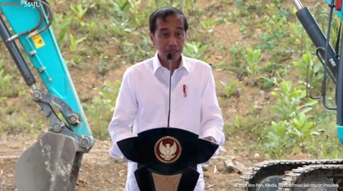 Jokowi saat Groundbreaking Nusantara Intercultural School, di IKN.