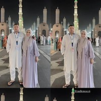 Terekam pula momen kebersamaan Kris Dayanti dan suaminya, Raul Lemos. Kris Dayanti tampak cantik mengenakan abaya bernuansa ungu muda. Foto: Dok. Instagram Krisdayantilemos