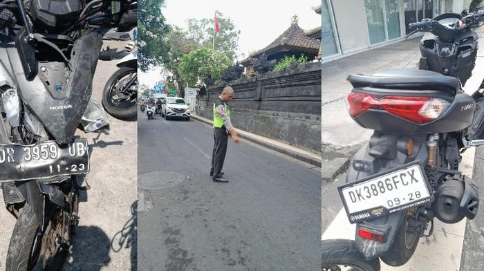 Kondisi motor yang digunakan oleh WN Australia dan pria asal Lombok Tengah, NTB, setelah bertabrakan di Badung pada Selasa dini hari (31/10/2023). Keduanya tewas akibat kecelakaan itu.