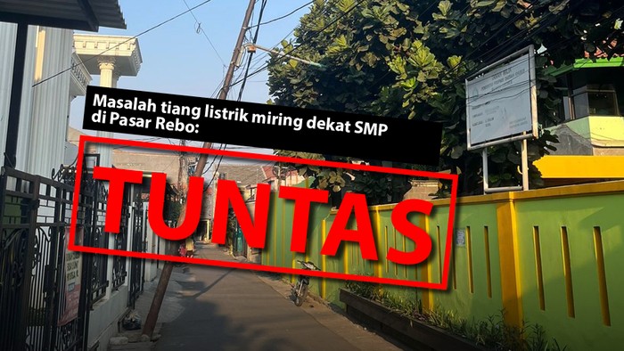 Masalah tiang listrik miring di Pasar Rebo Jaktim tuntas. (Repro: Mindra Purnomo/detikcom)