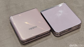 Oppo membuat Find N3 Flip punya pinggiran melengkung. Sementara Galaxy Z Flip 5 berbentuk datar. Ini akan kembali ke selera kamu. Foto: Adi Fida Rahman/detikINET