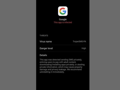 Pesan peringatan dari HP Huawei yang mendeteksi aplikasi Google sebagai virus