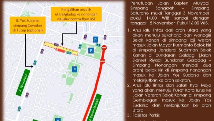 Rekayasa lalu lintas di Solo saat haul Habib Ali. Foto diunggah Rabu (1/11/2023).