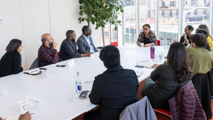 The 2019-2020 cohort of Obama Foundation Scholars in conversation with Nobel Peace Laureate Leymah Gbowee.