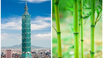 Taipei 101 di Taiwan, terinspirasi dari pagoda dan tanaman bambu. Tanaman yang banyak ditemukan di daratan China itu disebut sebagai simbol kekuatan, keuletan dan keelokan. Sangat pas bagi pencakar langit seperti Taipei 101. Foto: SkyRyeDesign