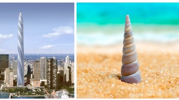 Chicago Spire di Chicago, AS terinspirasi dari kerang laut bercangkang tinggi dan spiral. Konsep menara spiral ini juga tercipta dari imajinasi asap yang muncul dari api unggun suku India di sepanjang tepi Danau Michigan. Foto: SkyRyeDesign