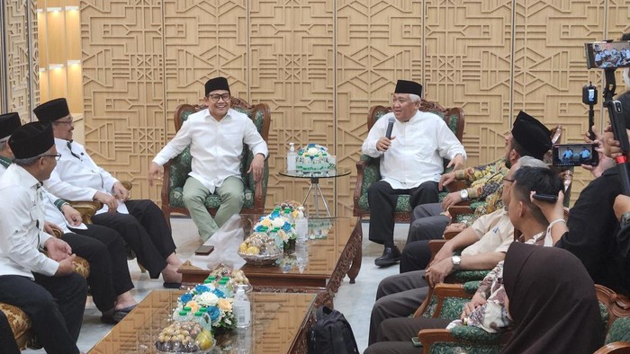 Cak Imin dan Din Syamsuddin di kantor DPP PKB, Jakarta Pusat, Jumat (3/11/2023).