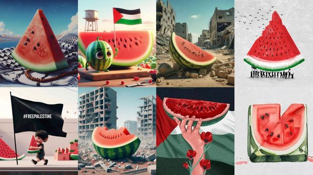 Gambar semangka sebagai bentuk dukungan untuk Palestina.
