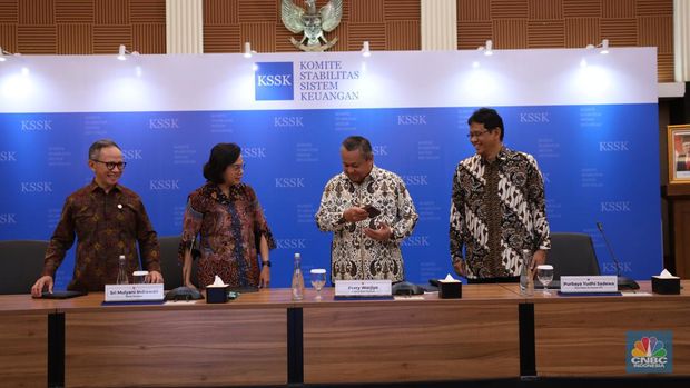 Konferensi Pers KSSK: Hasil Rapat Berkala KSSK IV Tahun 2023. (CNBC Indonesia/Tri Susilo)