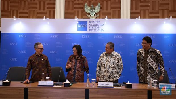 Konferensi Pers KSSK: Hasil Rapat Berkala KSSK IV Tahun 2023. (CNBC Indonesia/Tri Susilo)