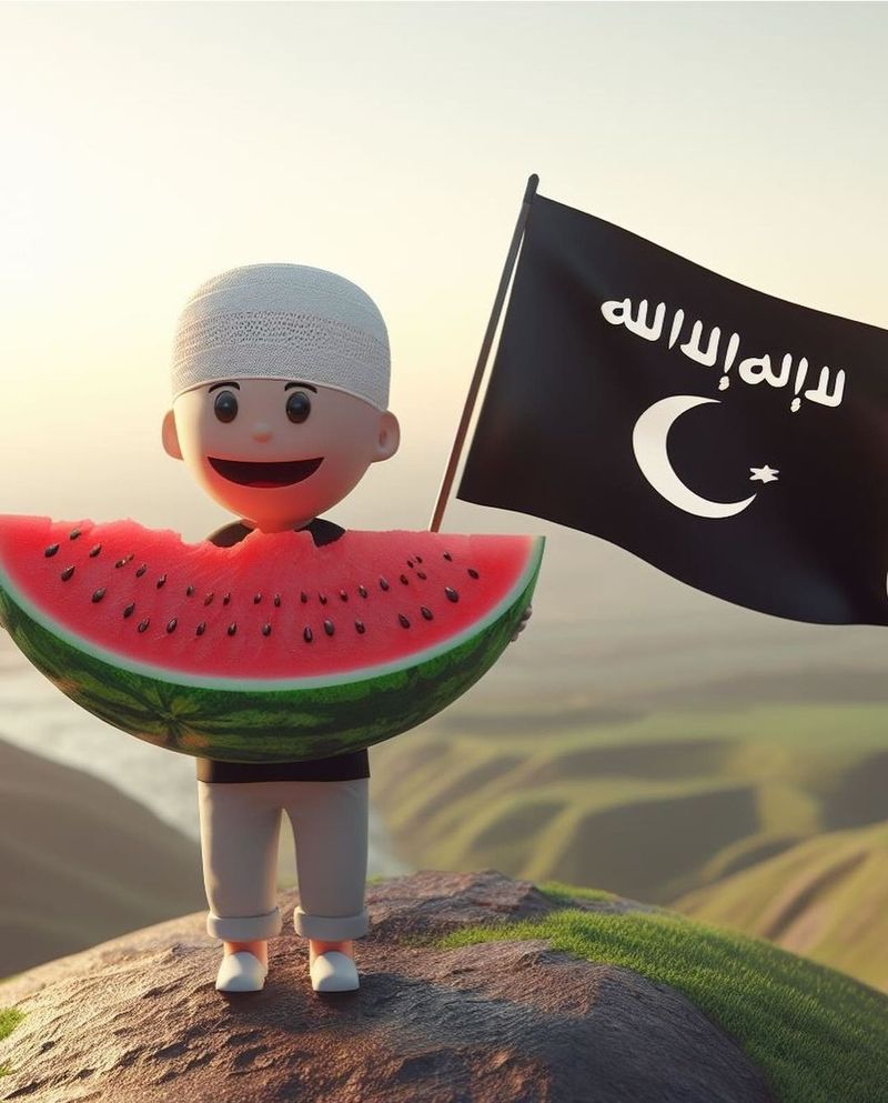 Kreasi gambar semangka dukungan terhadap Palestina.
