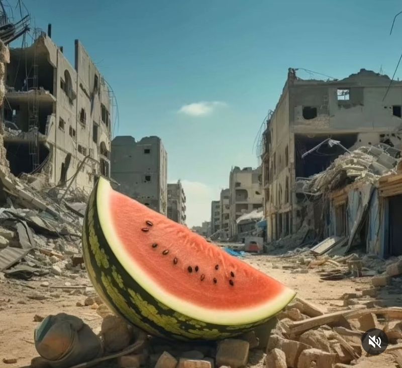 Kreasi gambar semangka dukungan terhadap Palestina.