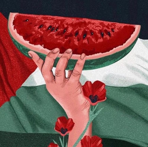 Kreasi gambar semangka dukungan terhadap Palestina.