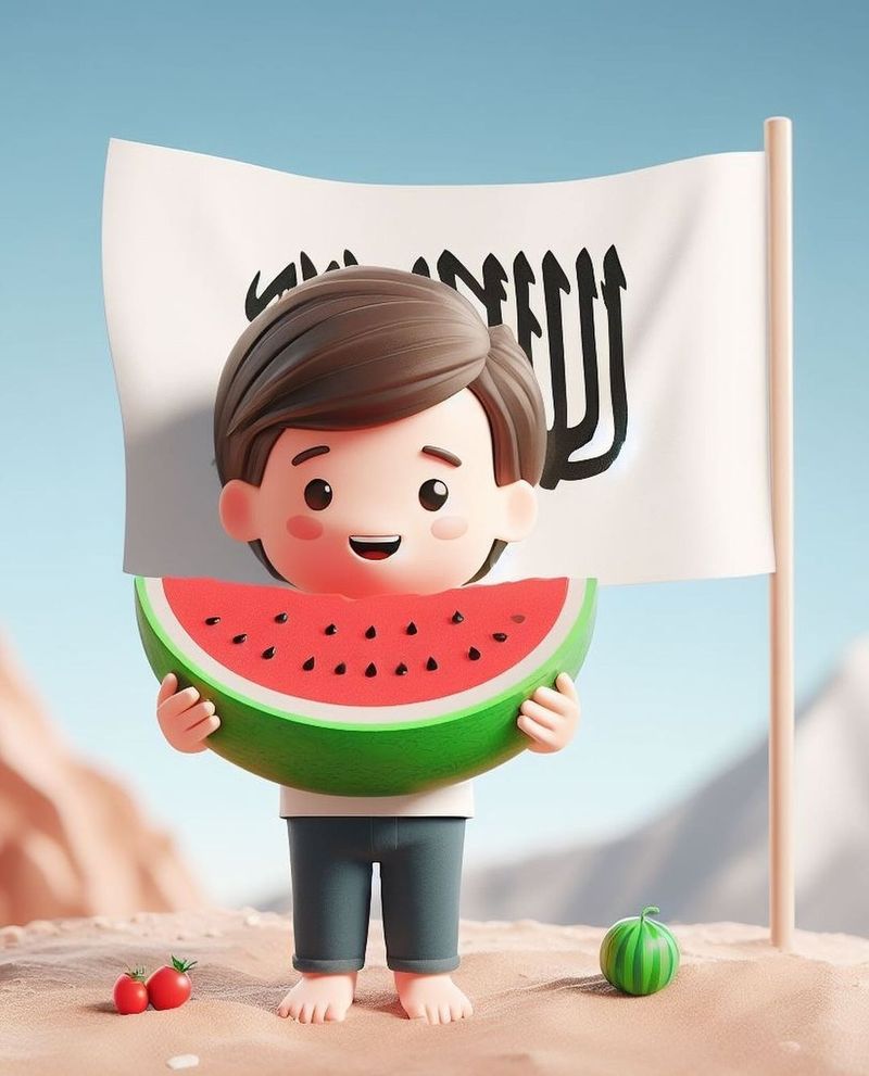 Kreasi gambar semangka sebagai bentuk dukungan untuk Palestina.