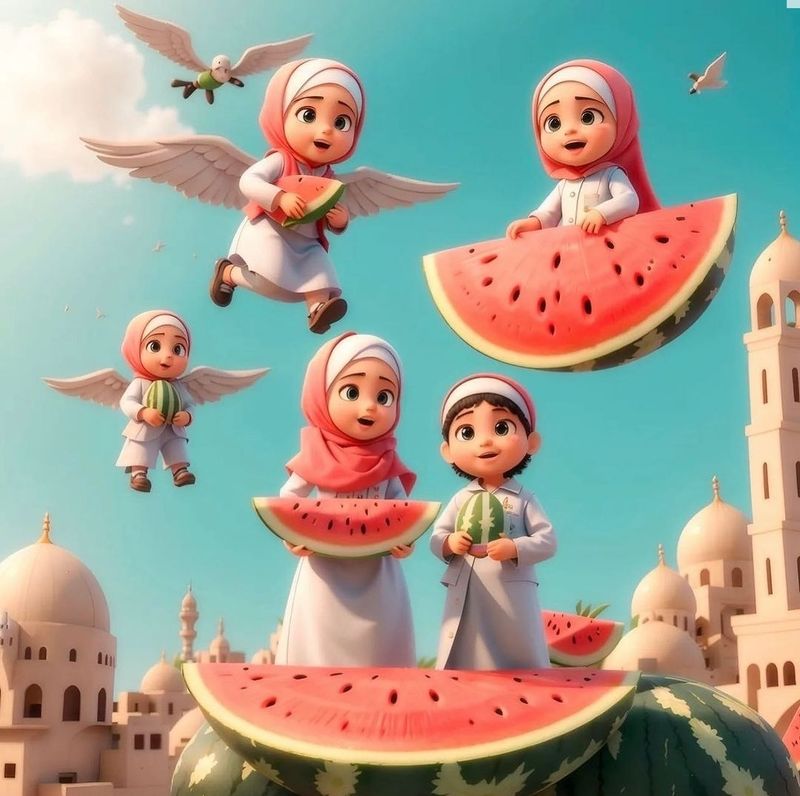 Kreasi gambar semangka sebagai bentuk dukungan untuk Palestina.