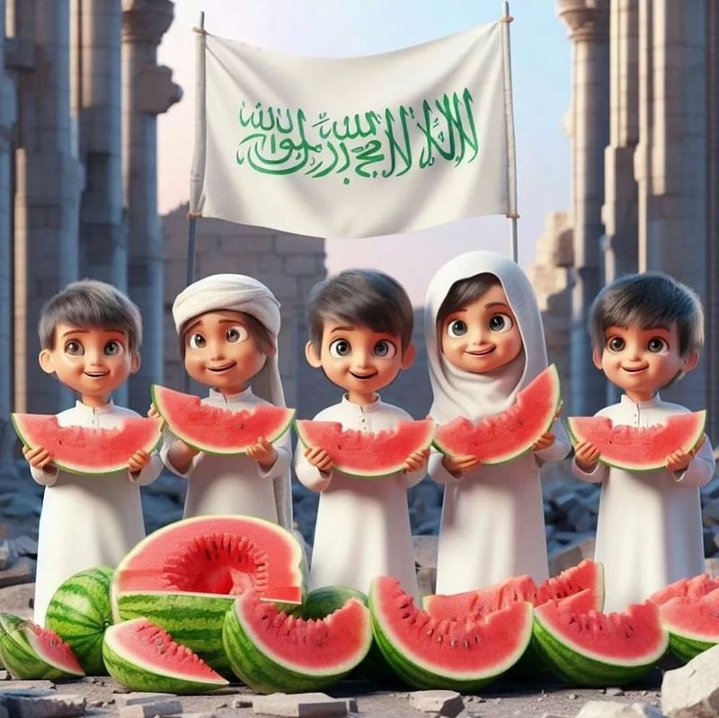 Kreasi gambar semangka sebagai bentuk dukungan untuk Palestina.