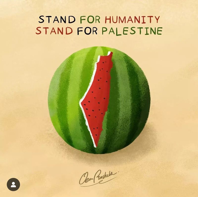 Kreasi gambar semangka sebagai bentuk dukungan untuk Palestina.