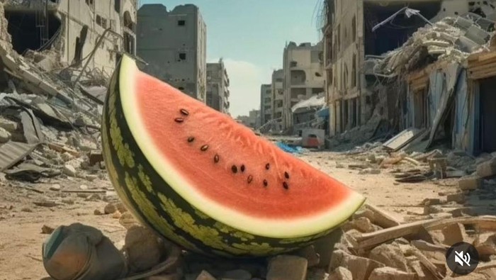 Kreasi gambar semangka sebagai bentuk dukungan untuk Palestina.