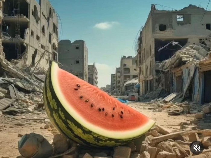 Kreasi gambar semangka sebagai bentuk dukungan untuk Palestina.