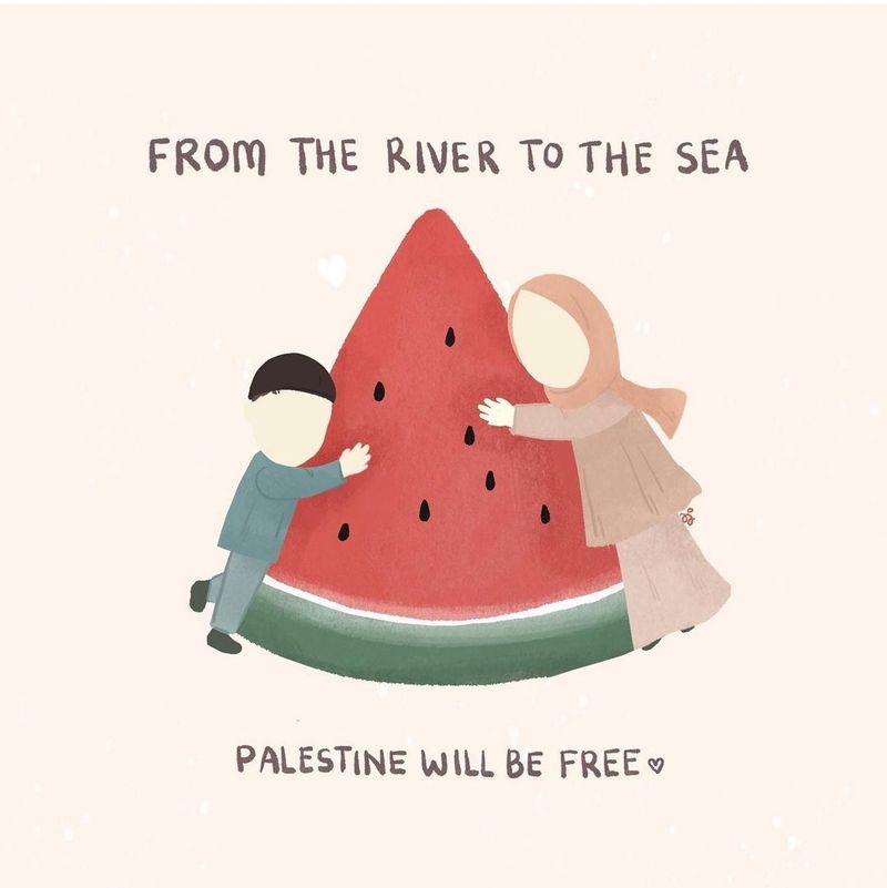 Kreasi gambar semangka sebagai bentuk dukungan untuk Palestina.