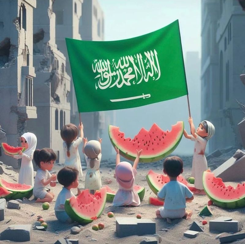 Kreasi gambar semangka sebagai bentuk dukungan untuk Palestina.