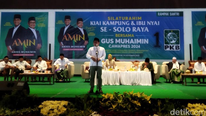 Ketum PKB Muhaimin Iskandar atau Cak Imin di Karanganyar, Jateng (Kurniawan Fadilah/detikcom)