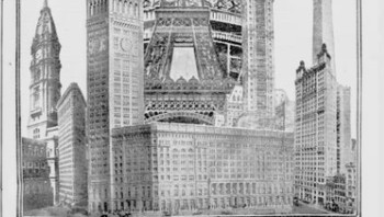 Coney Island Globe Tower. Desain gedung pencakar langit ini adalah megastruktur ambisius yang diimpikan oleh arsitek Samuel Friede. Pembangunan diusulkan pada bulan Mei 1906. Namun seperti kebanyakan rancangan bangunan lainnya, masalahnya adalah uang sehingga tak jadi terwujud. Foto: Library of Congress via CNN