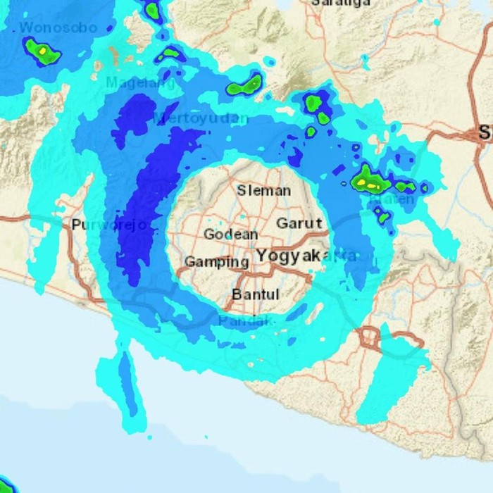 Citra radar cuaca di Jogja pada Sabtu malam (4/11/2023).