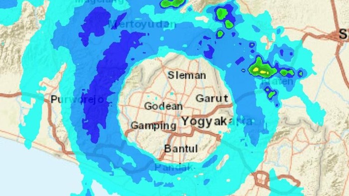 Citra radar cuaca di Jogja pada Sabtu malam (4/11/2023).