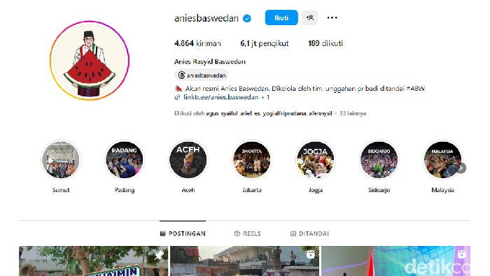 IG Anies Baswedan per Senin (6/11/2023) siang. (Screenshot IG Anies).