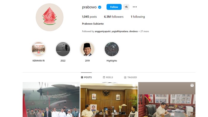 IG Prabowo Subianto per Senin (6/11/2023) pagi. (Screenshot IG Prabowo).