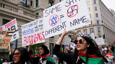 Penampakan Ribuan Massa Gelar Aksi Bela Palestina Dekat Gedung Putih AS