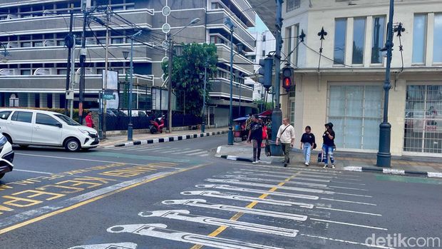 Tombol penyeberangan di trotoar Jl Asia Afrika, Kota Bandung