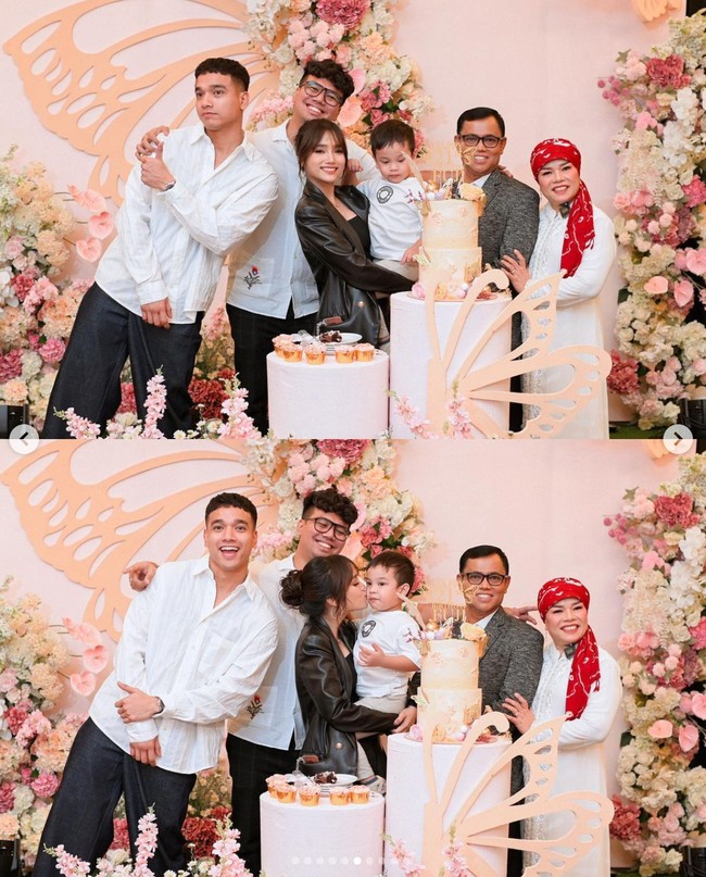 Didekorasi cantik dengan berbagai bunga yang didominasi warna dusty pink, terlihat keluarga Fuji hadir dan ikut memeriahkan acara. Tak ketinggalan keponakannya, Gala Sky juga tampak ikut dan berpose bersama. Foto: Instagram/@fuji_an