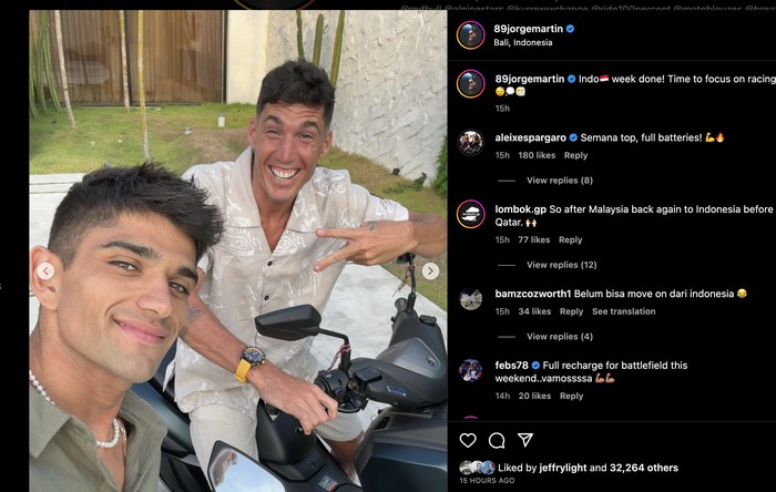 Jorge Martin dan Aleix Espargaro asyik motoran di Bali jelang MotoGP Malaysia 2023