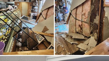 Ketika menginjak gas bukan rem, dinding toko jadi ambrol.Foto: Boredpanda