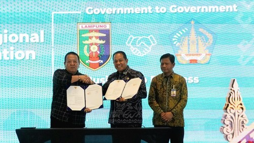 Pemprov Bali dan Pemprov Lampung sepakati kerja sama di sejumlah bidang untuk meningkatkan ekonomi. Kesepakatan itu diteken di Badung, Senin (6/11/2023).