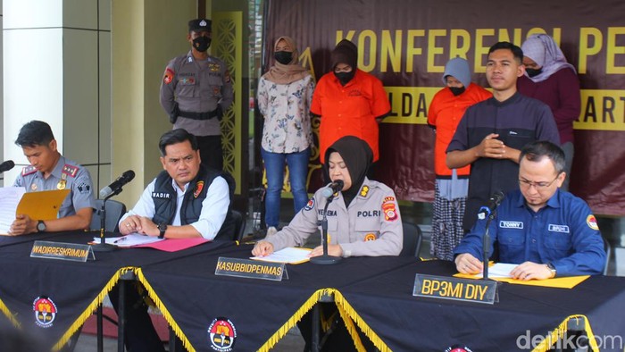 Rilis kasus tindak pidana perdagangan orang (TPPO) di Polda DIY, Selasa (7/11/2023).