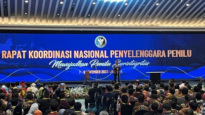 Ketua DKPP, Heddy Lukito, pada Rapat koordinasi Nasional Pemilu (Tina/detikcom)