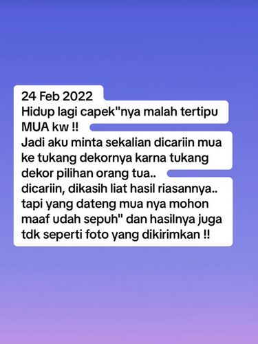 Kisah wanita yang curhat tertipu dengan vendor makeup Kisah wanita yang curhat tertipu dengan vendor makeup saat hari h pernikahannya, viral di TikTok.
