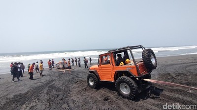 Foto-foto Momen Evakuasi Hiu Tutul Jumbo 1 Ton di Kulon Progo Pakai Jip